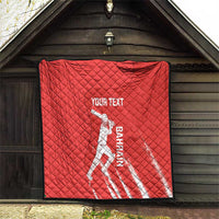 Red diamond-quilted cricket blanket with black edge; white batsman graphic and 'YOUR TEXT'.