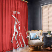 Red cricket window curtain panel with player illustration, custom text, and Bahrain print