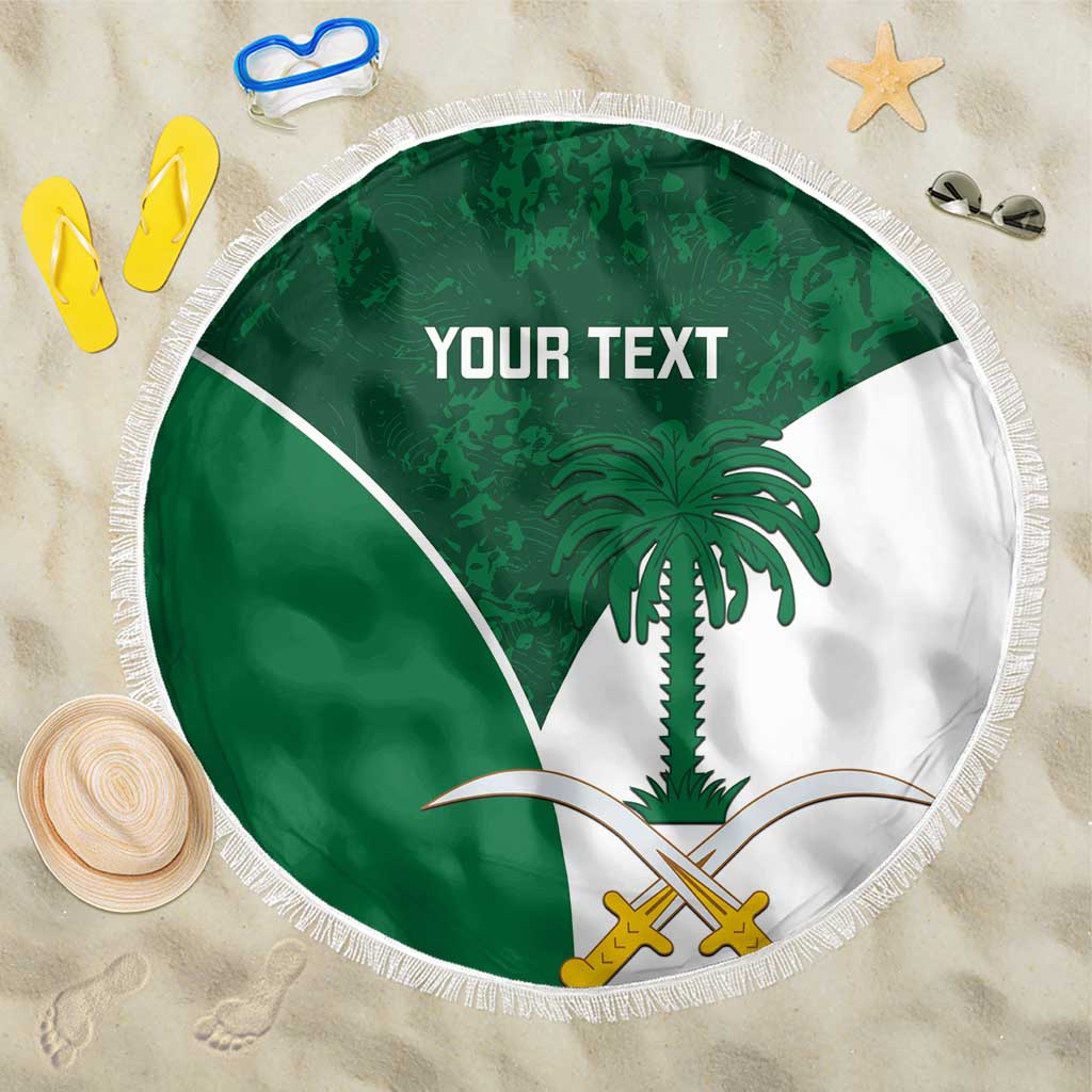 Custom Saudi Arabia Cricket Beach Blanket Go Champions Coat Of Arms Style - Wonder Print Shop