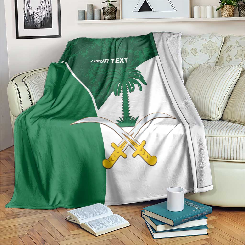 Custom Saudi Arabia Cricket Blanket Go Champions Coat Of Arms Style