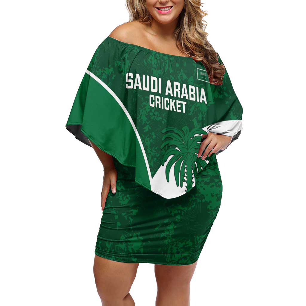 Custom Saudi Arabia Cricket Off Shoulder Short Dress Go Champions Coat Of Arms Style - Wonder Print Shop