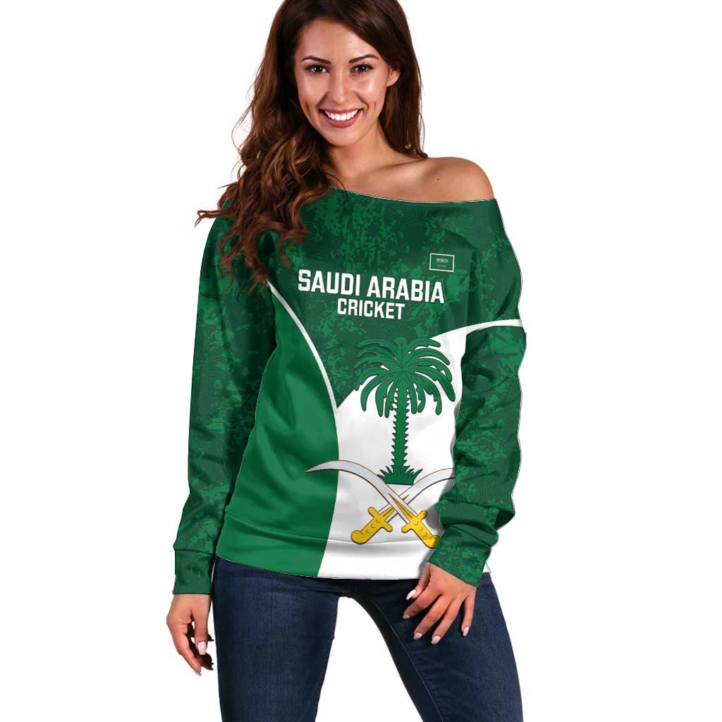 Custom Saudi Arabia Cricket Off Shoulder Sweater Go Champions Coat Of Arms Style