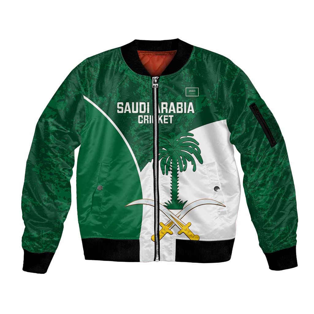 Custom Saudi Arabia Cricket Sleeve Zip Bomber Jacket Go Champions Coat Of Arms Style - Wonder Print Shop