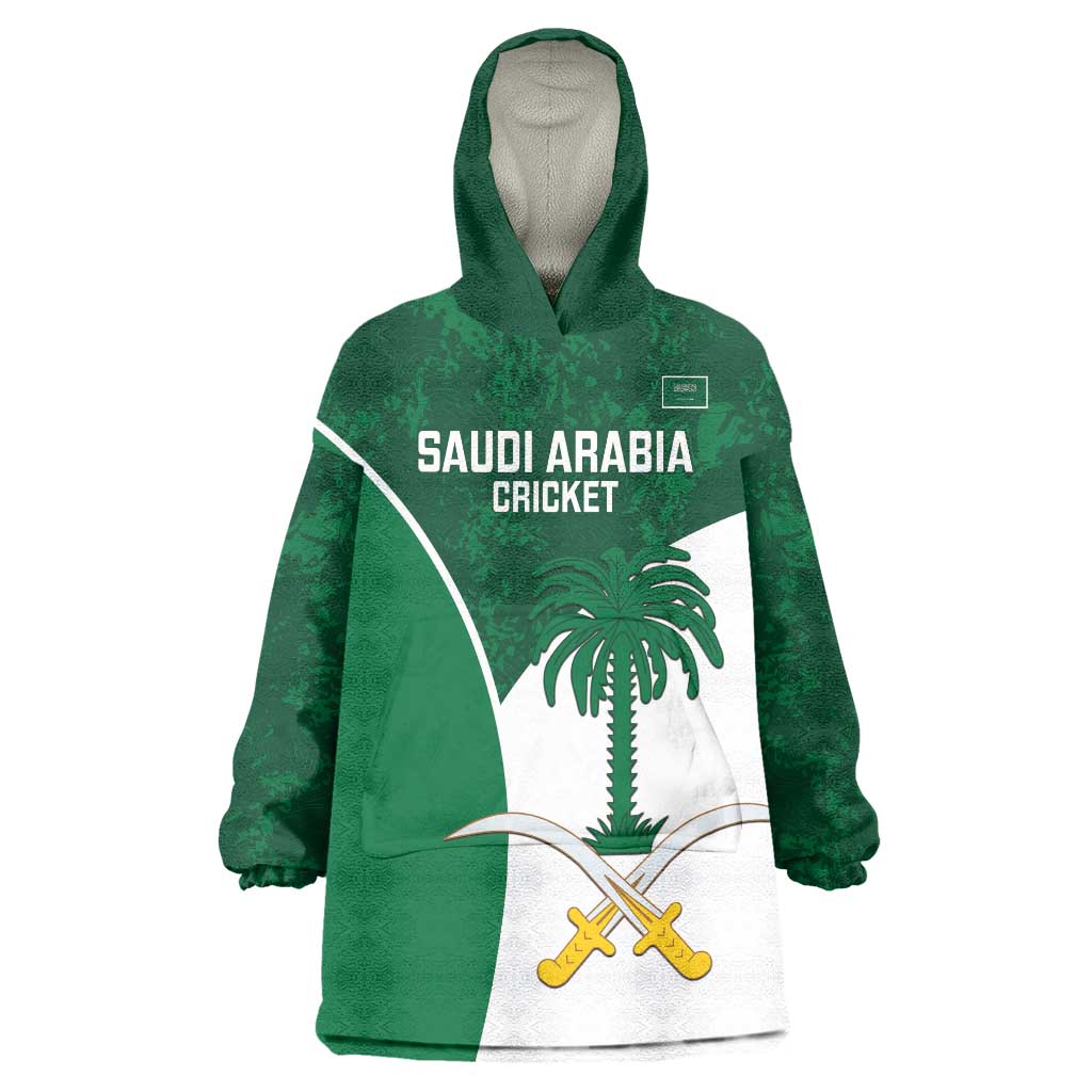 Custom Saudi Arabia Cricket Wearable Blanket Hoodie Go Champions Coat Of Arms Style