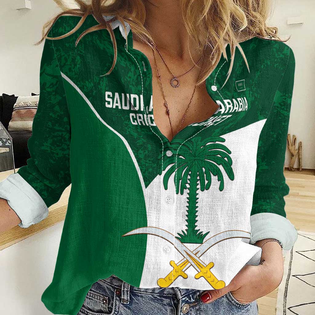 Custom Saudi Arabia Cricket Women Casual Shirt Go Champions Coat Of Arms Style