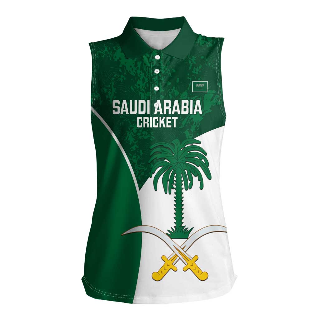 Custom Saudi Arabia Cricket Women Sleeveless Polo Shirt Go Champions Coat Of Arms Style - Wonder Print Shop