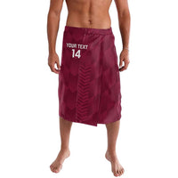 Maroon knee-length lavalava-style cricket shorts with printed panel and number 14