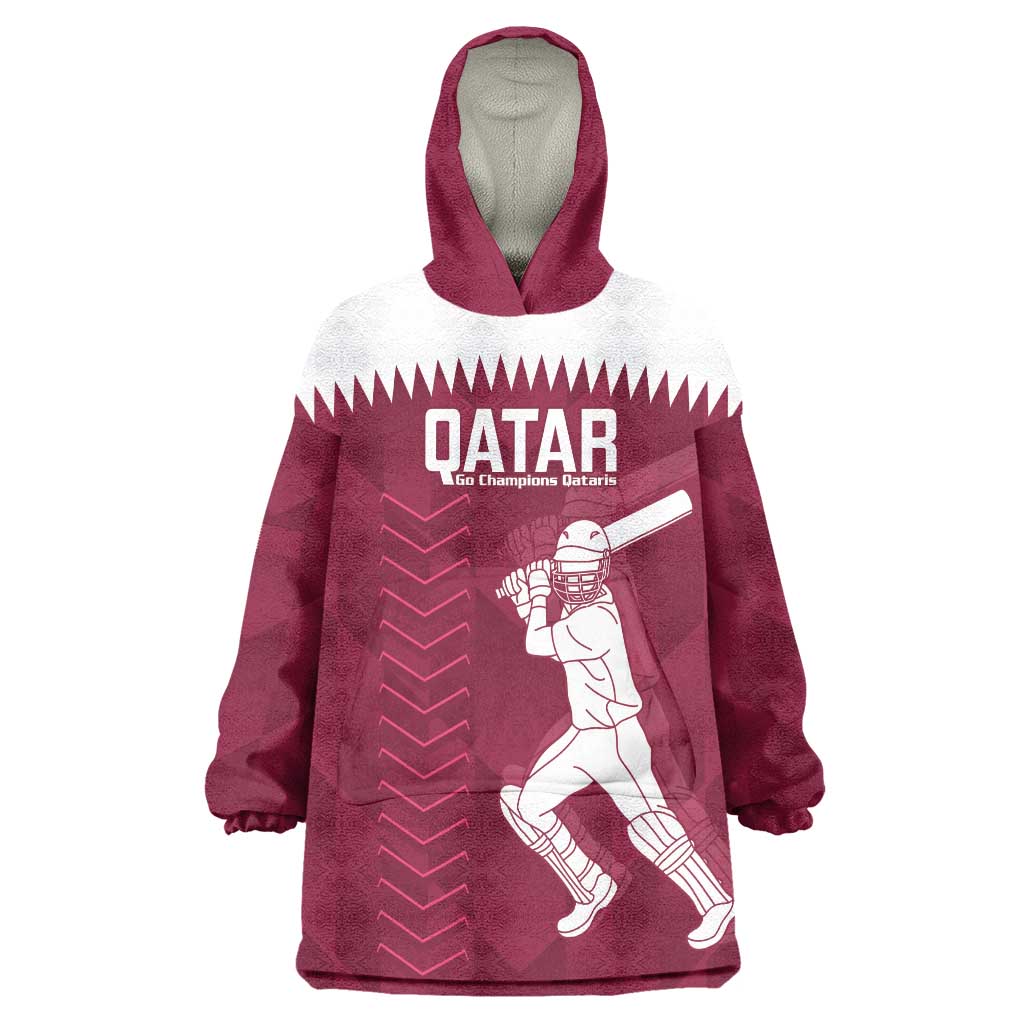 Custom Qatar Cricket Wearable Blanket Hoodie Go Champions Qataris Flag Style