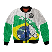 Brazil-themed green/white/yellow bomber jacket with front zipper and ribbed cuffs