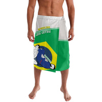 Green athletic BJJ-style shorts with white waistband and Brazil graphic panel