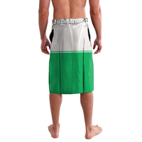 Green and white BJJ-style shorts with solid green back and white waistband