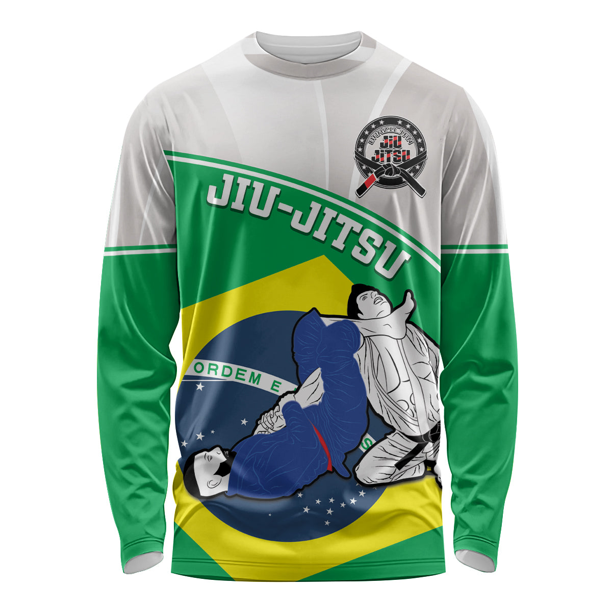 Brazil Jiu-Jitsu long-sleeve shirt in green with Brazil flag grappling graphic on front