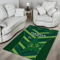 Green Pakistan Shaheens rug with Arabic script and crescent icon