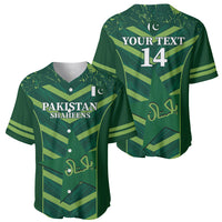 Green cricket baseball jersey with front and back: Pakistan front, Your Text 14 back.