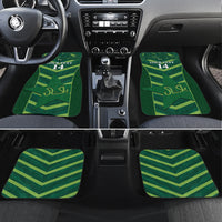 Green car floor mat pair with chevron design and number 14 graphics