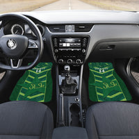 Green front car floor mats with chevron pattern and number 14 graphics