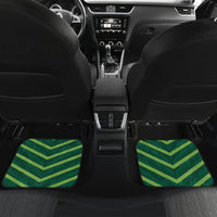 Green rear car floor mats with chevron pattern and number 14 graphics