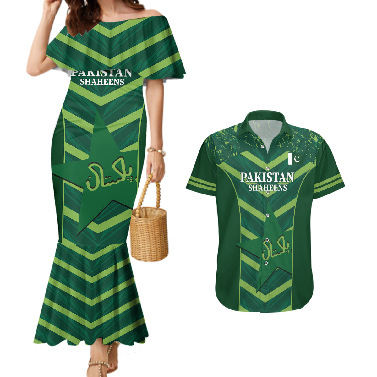 Custom Pakistan Cricket Couples Matching Mermaid Dress and Hawaiian Shirt 2024 World Cup Go Shaheens - Wonder Print Shop