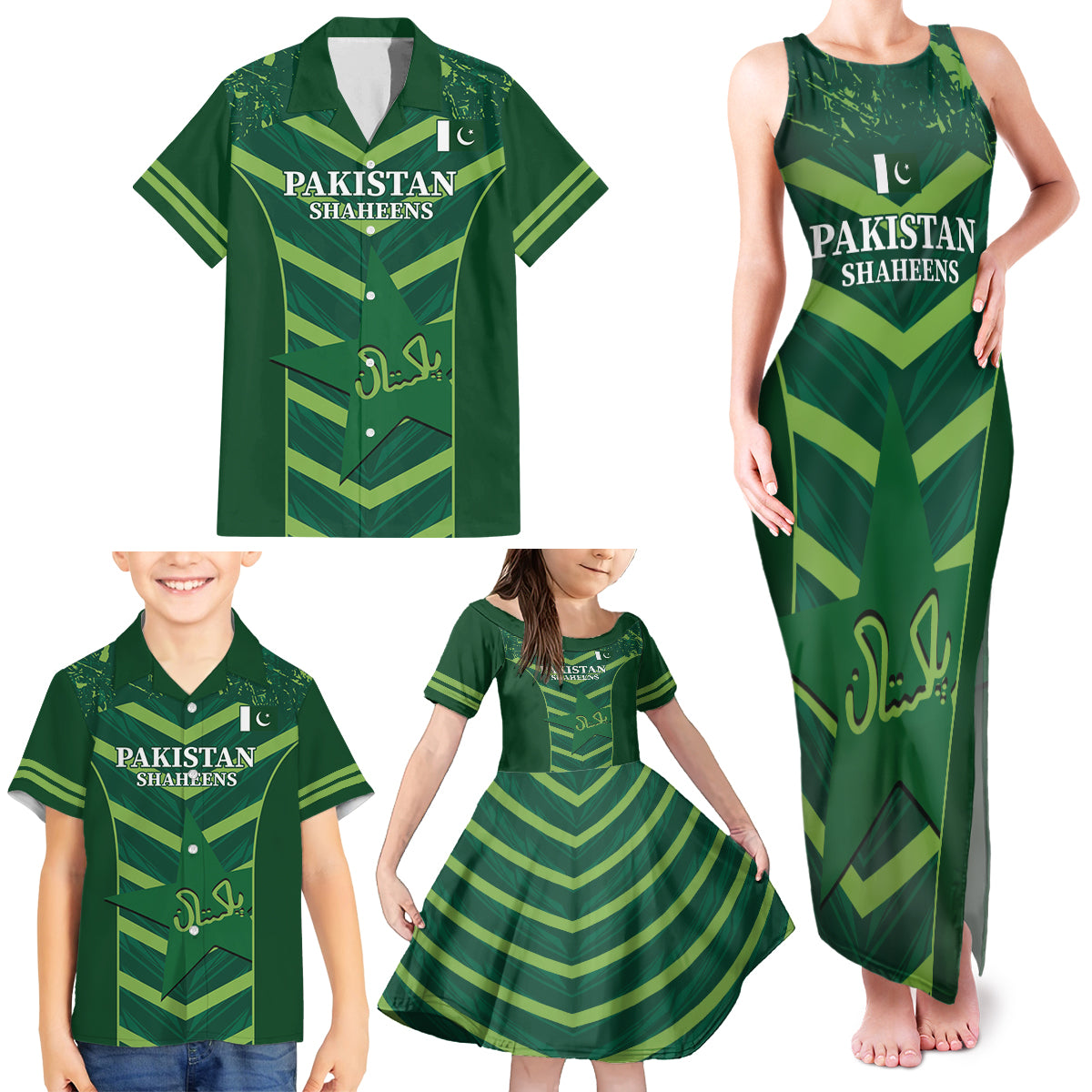 Custom Pakistan Cricket Family Matching Tank Maxi Dress and Hawaiian Shirt 2024 World Cup Go Shaheens - Wonder Print Shop