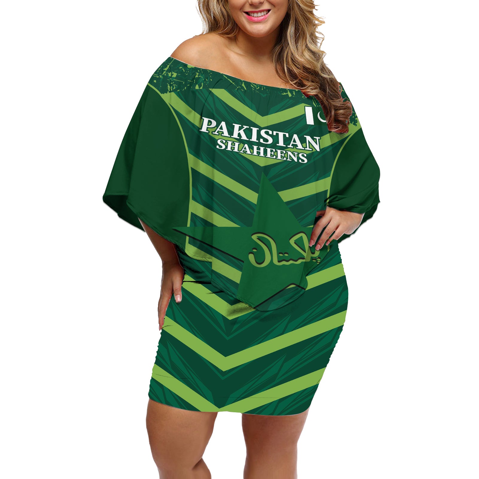 Custom Pakistan Cricket Off Shoulder Short Dress 2024 World Cup Go Shaheens - Wonder Print Shop