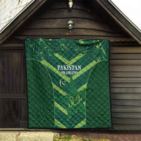 Green Pakistan Shaheens quilt with diamond graphic and team logos