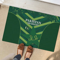 Green rubber cricket doormat featuring Pakistan Shaheens logo and central crest