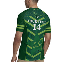 Green cricket jersey back with YOUR TEXT 14, v-neck, short sleeves, star design