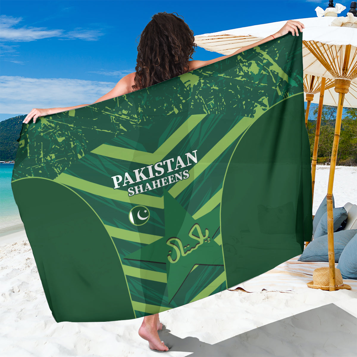 Green Pakistan Shaheens graphic sarong, wide draped cloth
