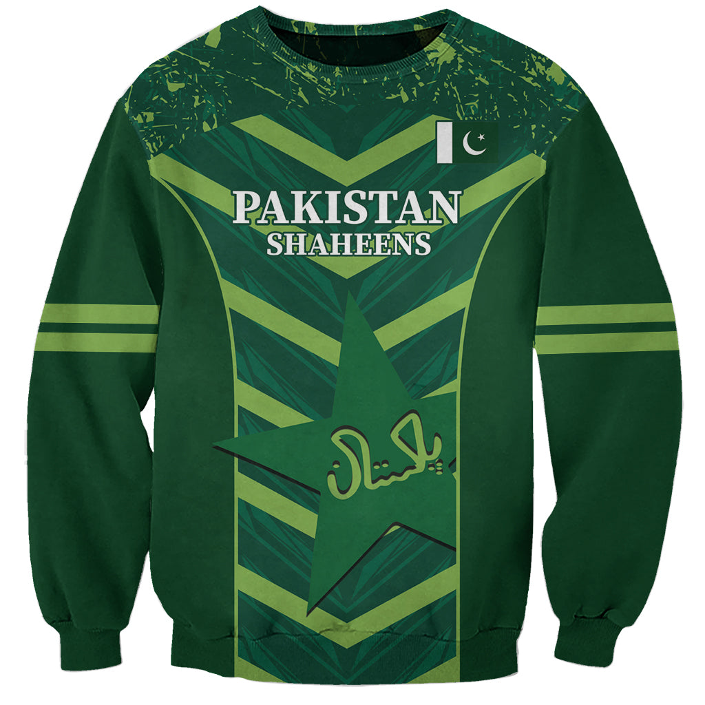 Unisex green sweatshirt with Pakistan Shaheens graphic and flag emblem on front