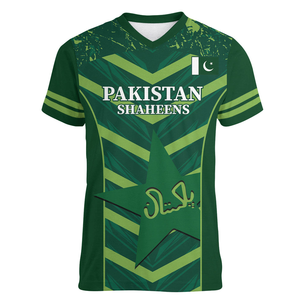 Custom Pakistan Cricket Women V-Neck T-Shirt 2024 World Cup Go Shaheens