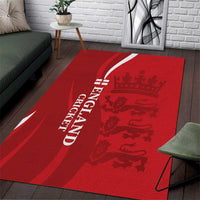 Red England cricket themed area rug with white text and crown pattern