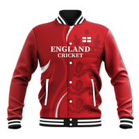 Red England Cricket baseball jacket, button-front, striped ribbed collar and cuffs