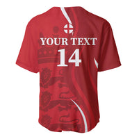 Red baseball jersey back with Your Text, England crest, and number 14