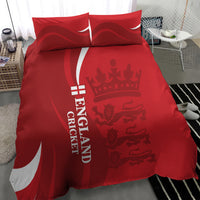 Red duvet cover set with 2 pillowcases; England Cricket printed and crown/lion graphic