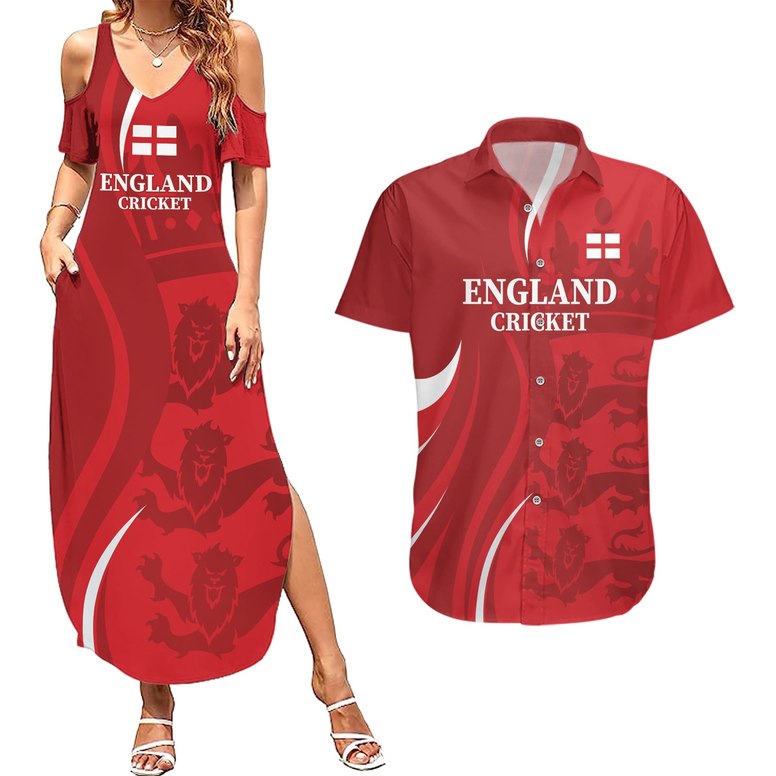 Custom England Cricket Couples Matching Summer Maxi Dress and Hawaiian Shirt 2024 World Cup Go Champions - Wonder Print Shop