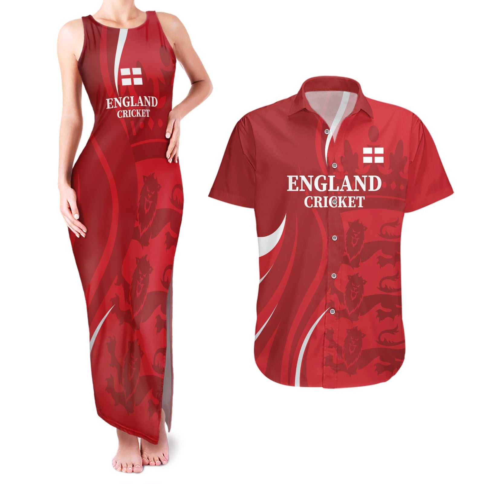 Custom England Cricket Couples Matching Tank Maxi Dress and Hawaiian Shirt 2024 World Cup Go Champions - Wonder Print Shop