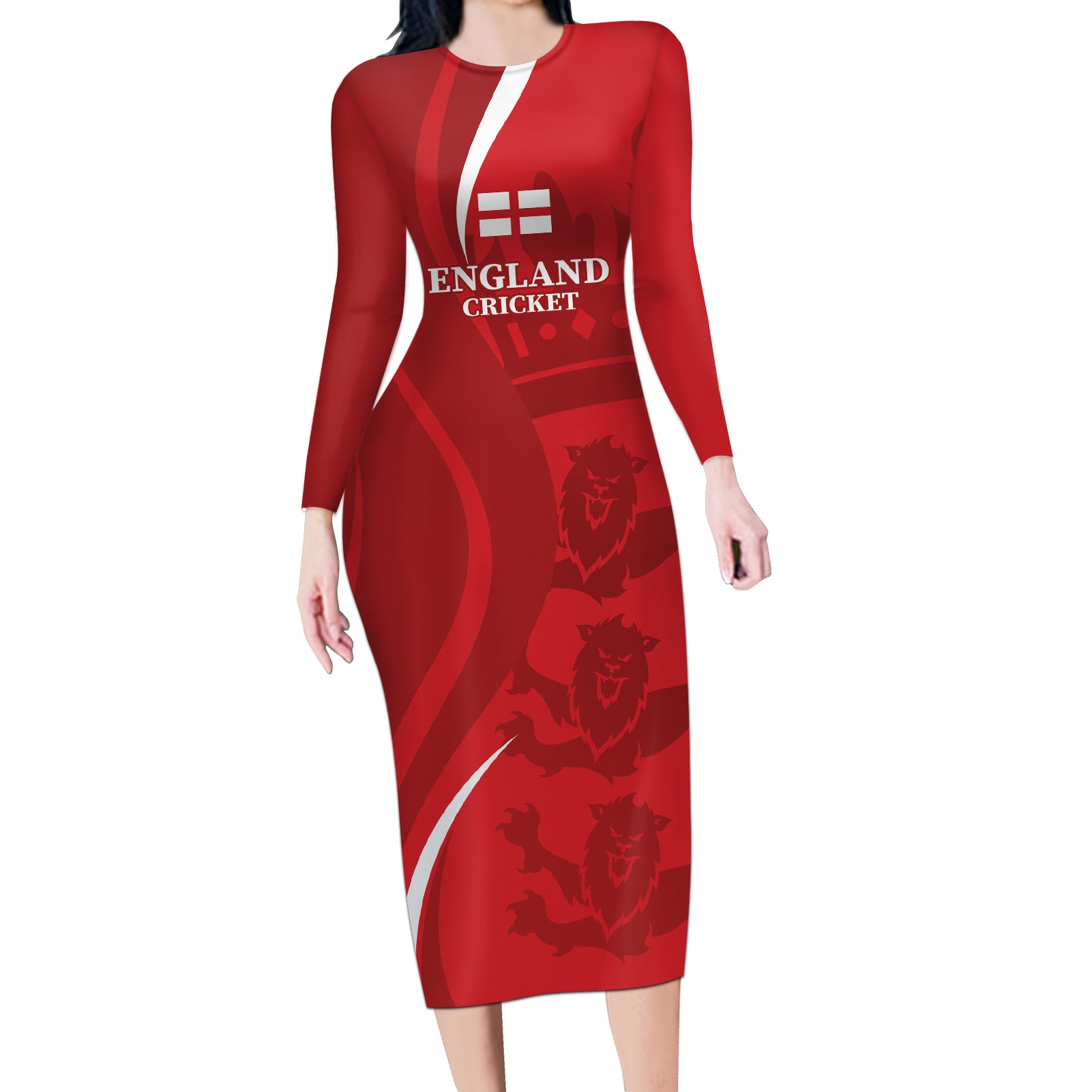 Custom England Cricket Long Sleeve Bodycon Dress 2024 World Cup Go Champions - Wonder Print Shop