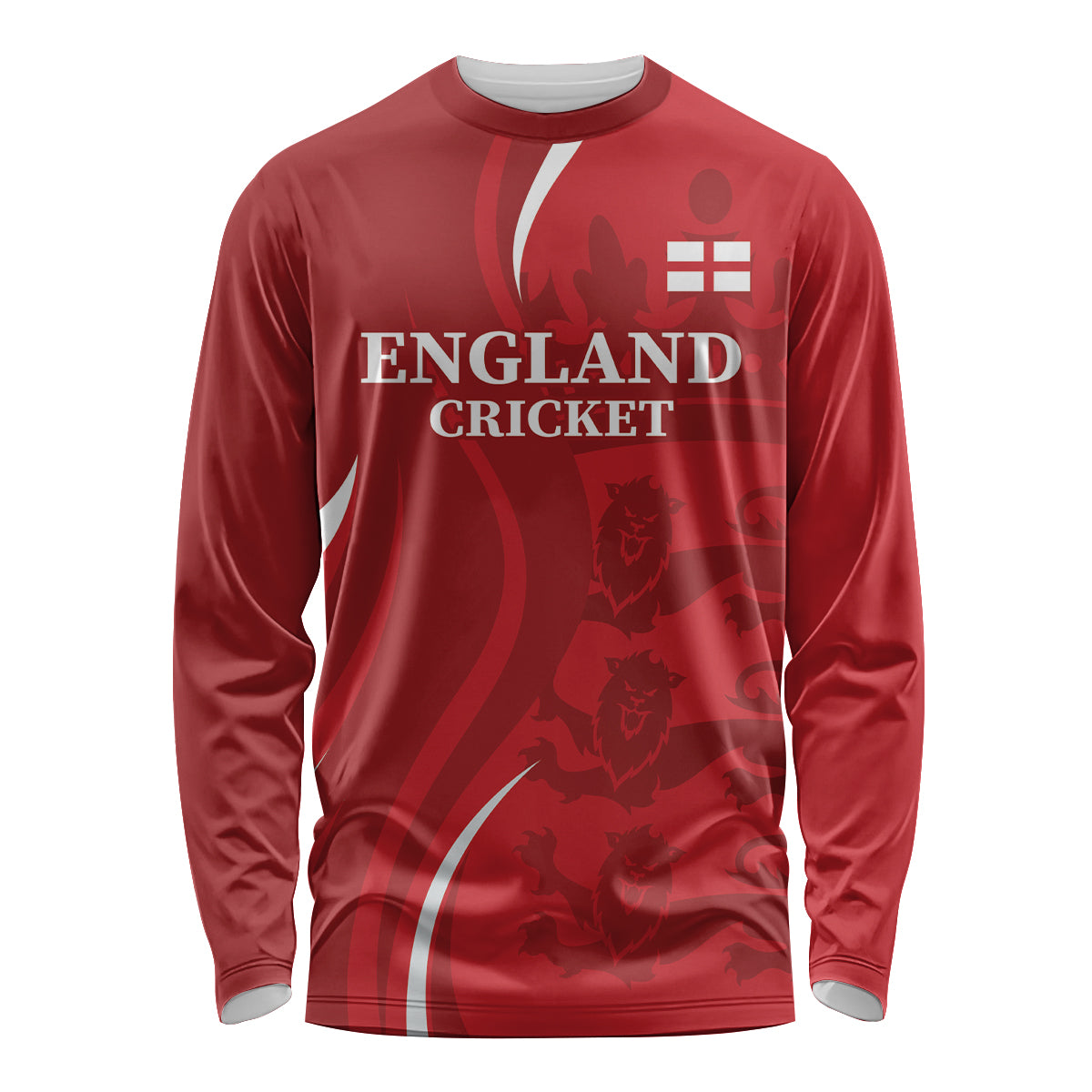 Red England cricket long-sleeve shirt with England Cricket logo graphic