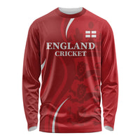 Red England cricket long-sleeve shirt with England Cricket logo graphic