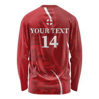 Red long-sleeve shirt back print with YOUR TEXT, 14, and England emblem