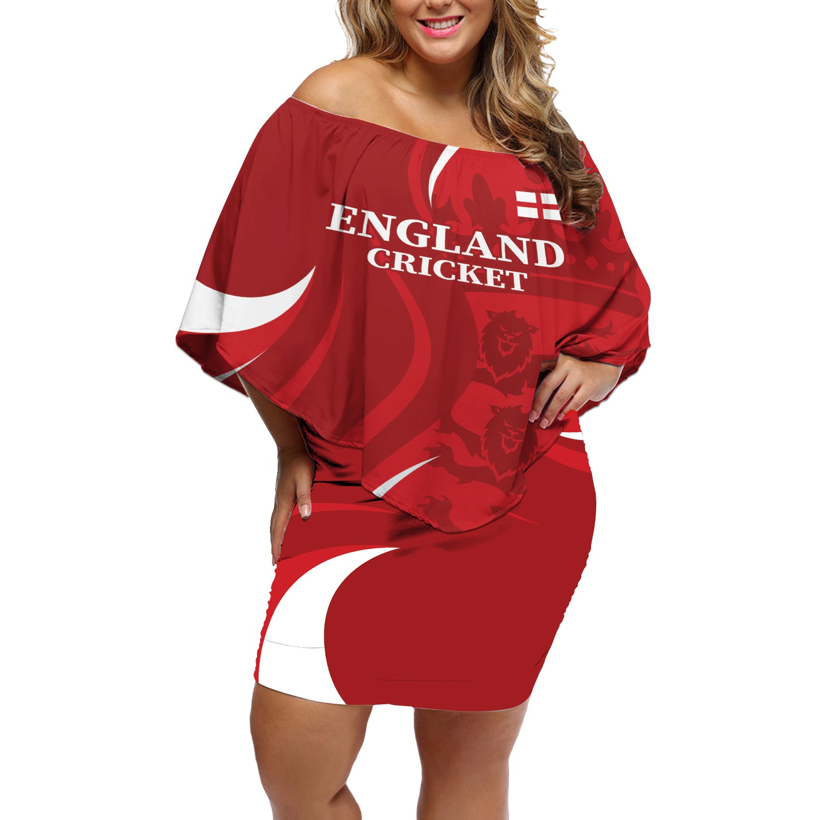 Custom England Cricket Off Shoulder Short Dress 2024 World Cup Go Champions - Wonder Print Shop