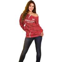 Red off-shoulder sweater with England Cricket logo and red pattern front