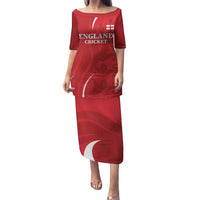 Red long cricket dress, front print reads ENGLAND CRICKET, short sleeves