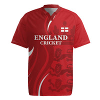 Red cricket rugby jersey, front view with 'ENGLAND CRICKET' text and crest logo