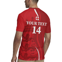 Red cricket rugby jersey back, 'YOUR TEXT' and 14 number with white side panels