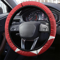 Red steering wheel cover with black rim and white accent stripe