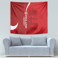 Red England cricket tapestry featuring lion crest and vertical ENGLAND lettering