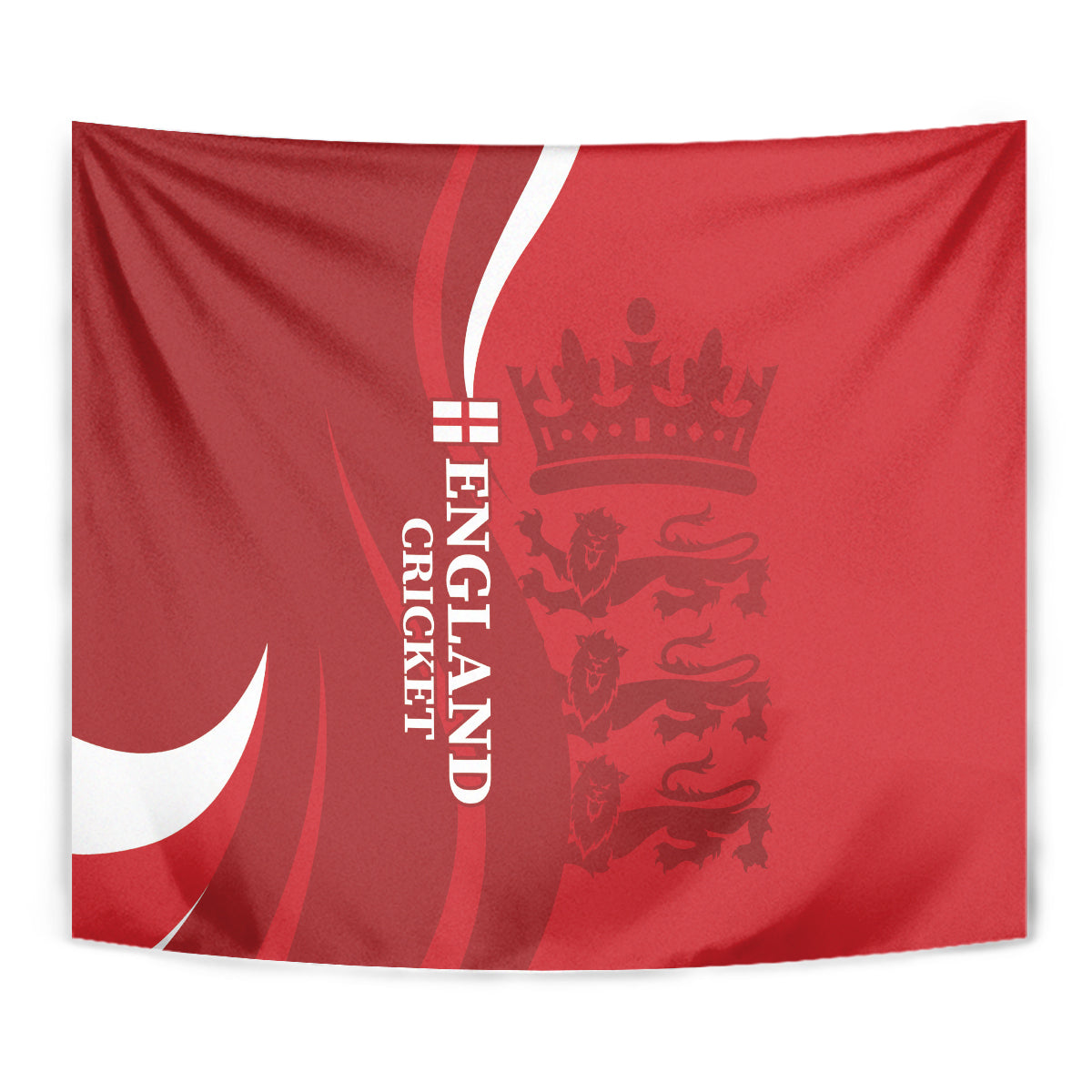 Red England cricket tapestry with white crescent graphic and ENGLAND text