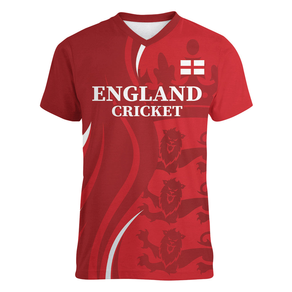 Custom England Cricket Women V-Neck T-Shirt 2024 World Cup Go Champions