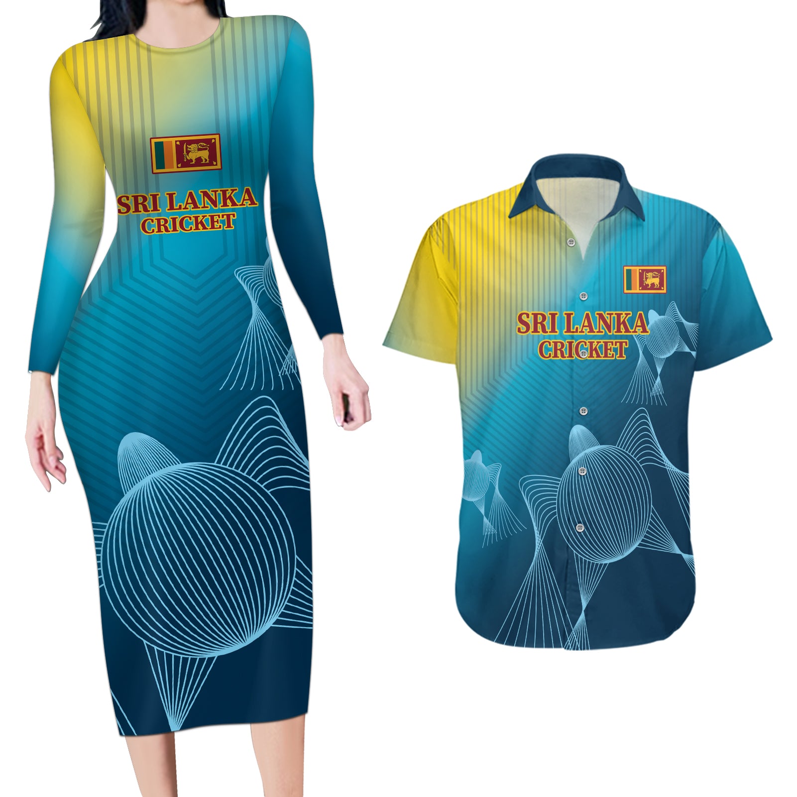 Custom Sri Lanka Cricket Couples Matching Long Sleeve Bodycon Dress and Hawaiian Shirt 2024 World Cup Go The Lions - Wonder Print Shop